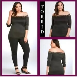 Torrid black lace trimmed yoke off‎ the shoulder blouse shirt plus size 4X